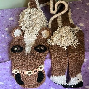2 for $23.00 set brown Knit Horse soft scarf has matching hat listed